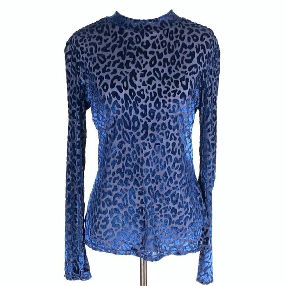 Shein Womens top size L leopard blue turtleneck see through holiday party - Picture 9 of 9